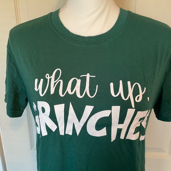 Green “What Up, Grinches” Funny Christmas Holiday Women's Short Sleeve Top Small - Picture 7 of 11